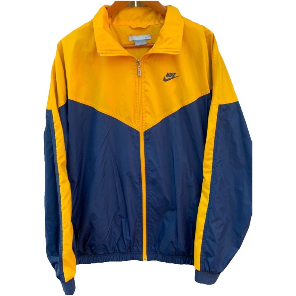 Nike Windbreaker Jacket Yellow Navy Blue Mens LargeFull Zip